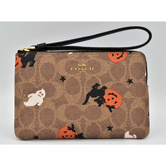 Coach Handbags - COACH Corner Zip Wristlet Signature Canvas Halloween Print Ghost Cat NEW LIMITED